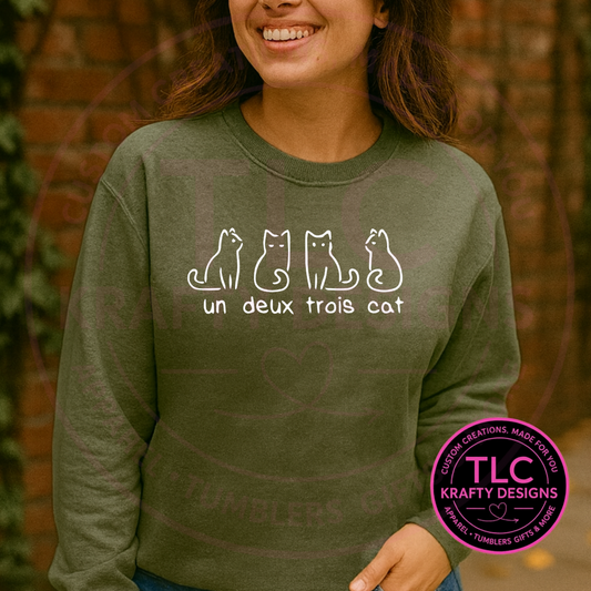 Un Deux Trois Cat Sweatshirt or Hoodie – Funny French Cat Lover Gift | Cute Bilingual Pun Apparel