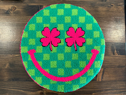 XL St. Patrick’s Day Smiley Patch – Shamrock Eyes Patch, Large Iron On Patch, Lucky Face Patch for Jackets, Bags