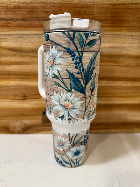 Whimsical flowery glow in the dark 40oz Tumbler