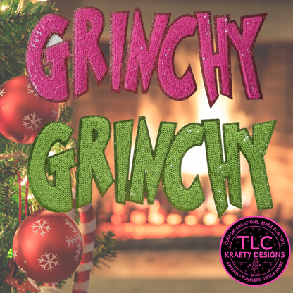 Pink Grinchy Sequin Patch - Festive Iron-On / Sew-On Holiday Applique CK