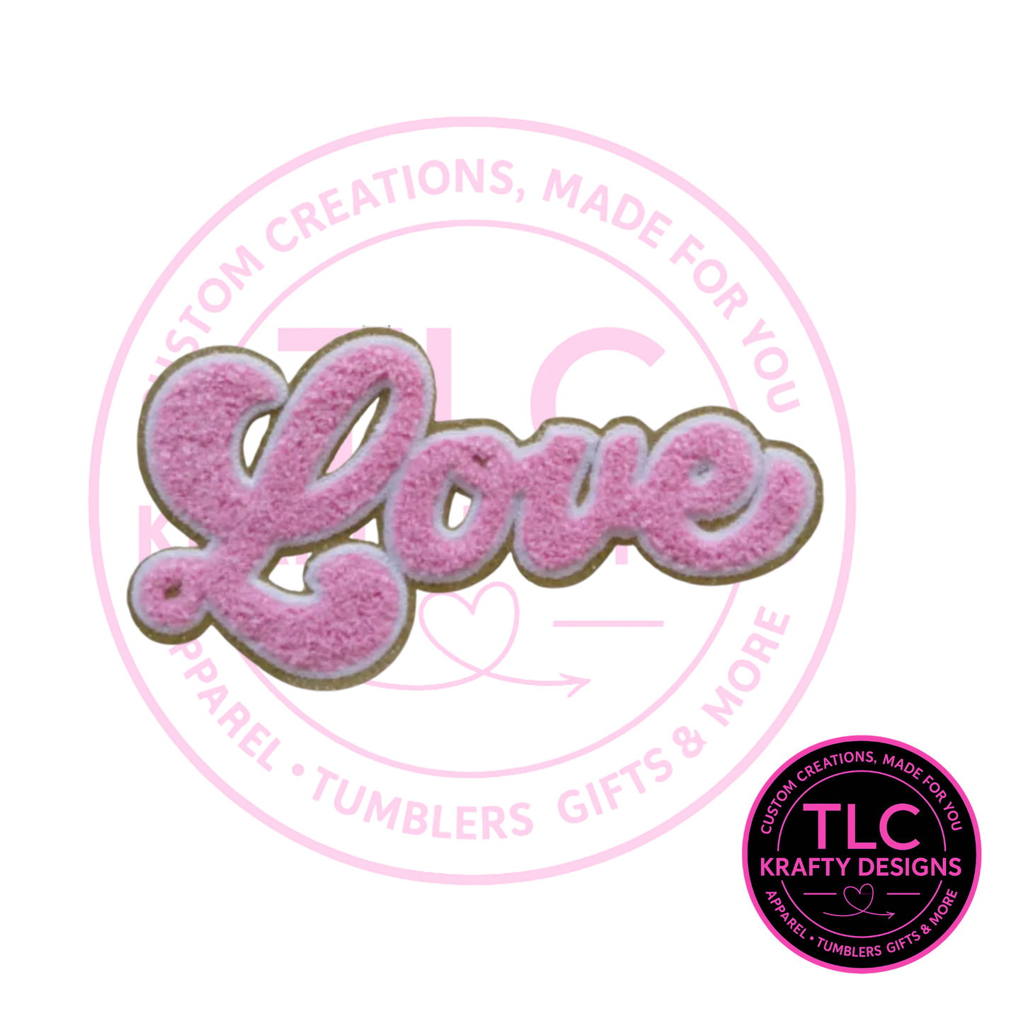 PREORDER XL Light Pink LOVE Chenille Valentine Patch – Chenille Iron-On / Sew-On Applique CK