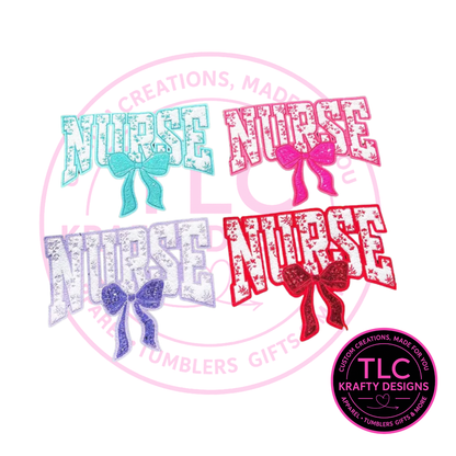 XL Nurse Chenille Patch With Sequin Bow Hot Pink – Healthcare Iron-On / Sew-On Appliqué CK