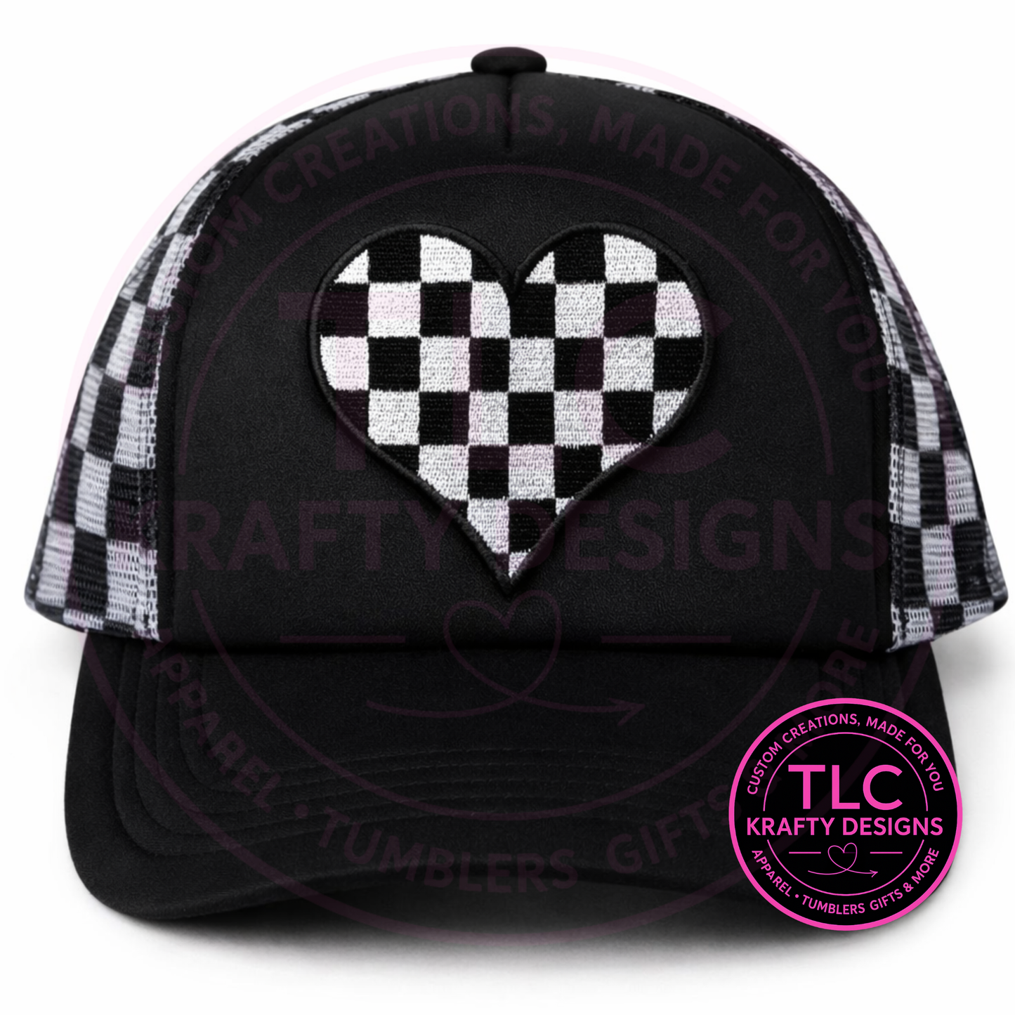 Black & White Checkered Heart Patch – Patch Only or Trucker Hat
