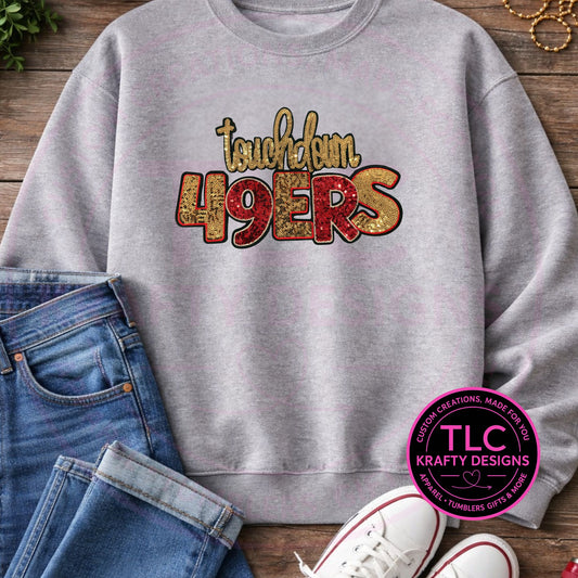 Touchdown 49ers Chenille Sweatshirt – Sequin Game Day Apparel | Football Fan Apparel