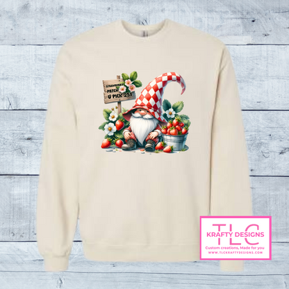 Strawberry Patch Gnome – U-Pick Berry Crewneck & Hoodie