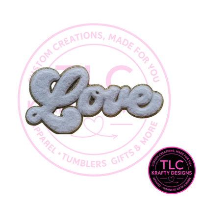 PREORDER XL White LOVE Chenille Valentine Patch – Chenille Iron-On / Sew-On Applique CK