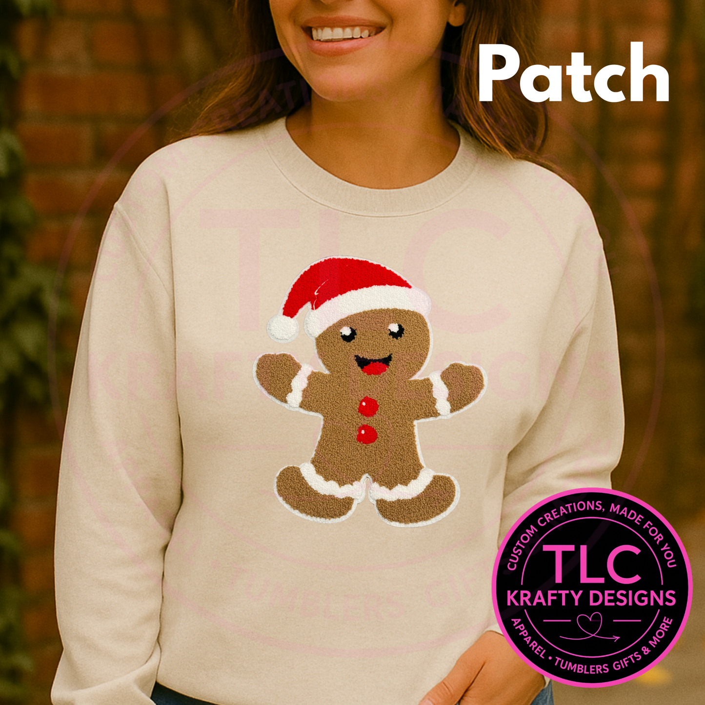 🎄 Gingerbread Man Patch – Holiday Chenille Extra Large Iron-On with Santa Hat (Approx. 10”)