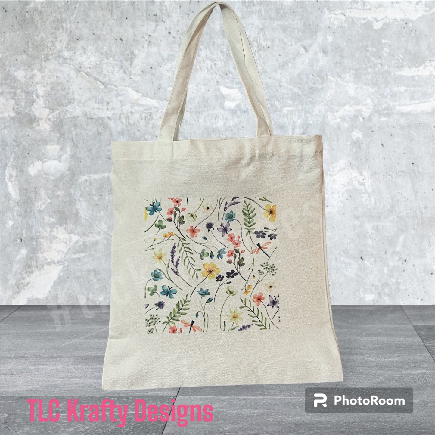 Enchanted Canvas tote adorned with a delightful display of wildflowers