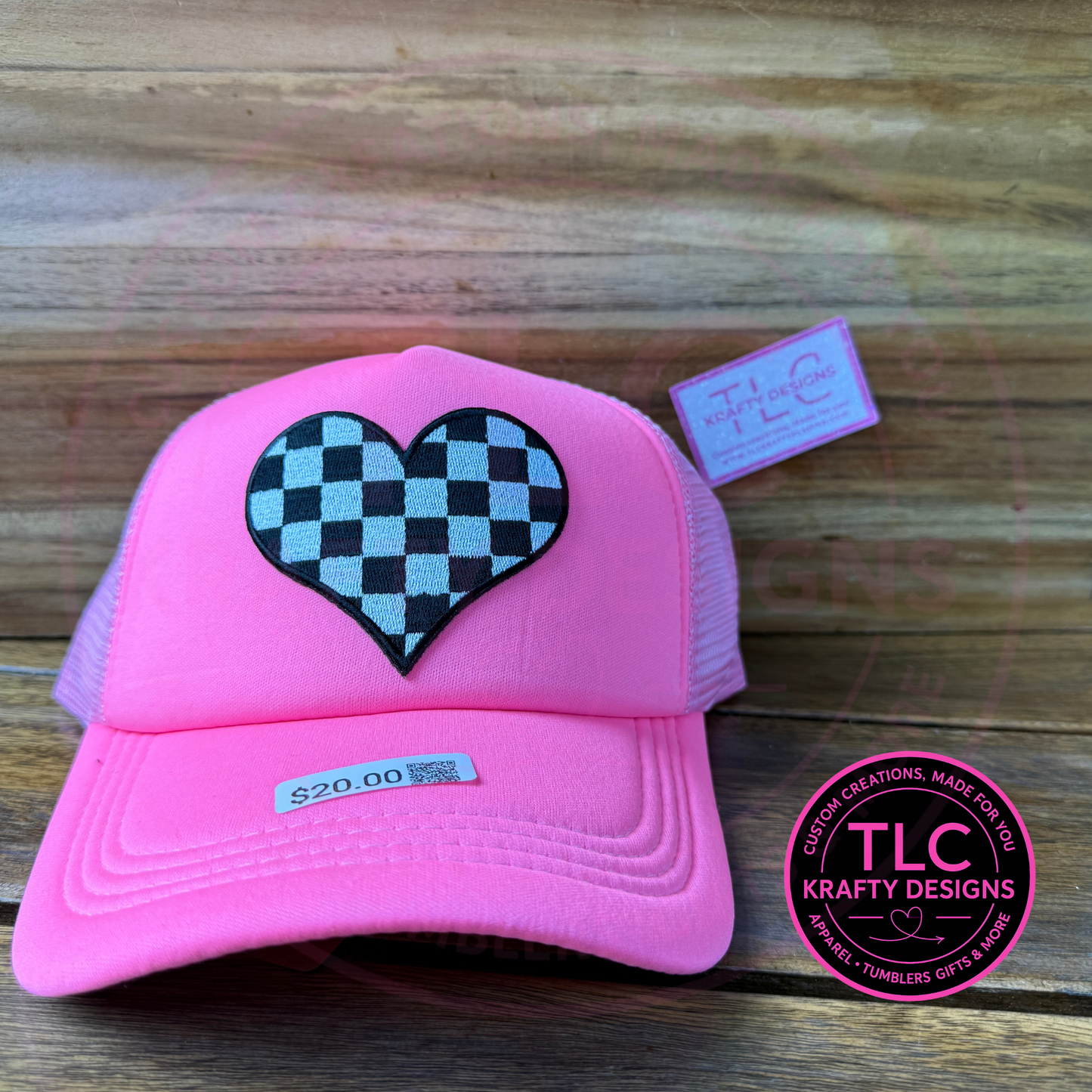 Black & White Checkered Heart Patch – Patch Only or Trucker Hat
