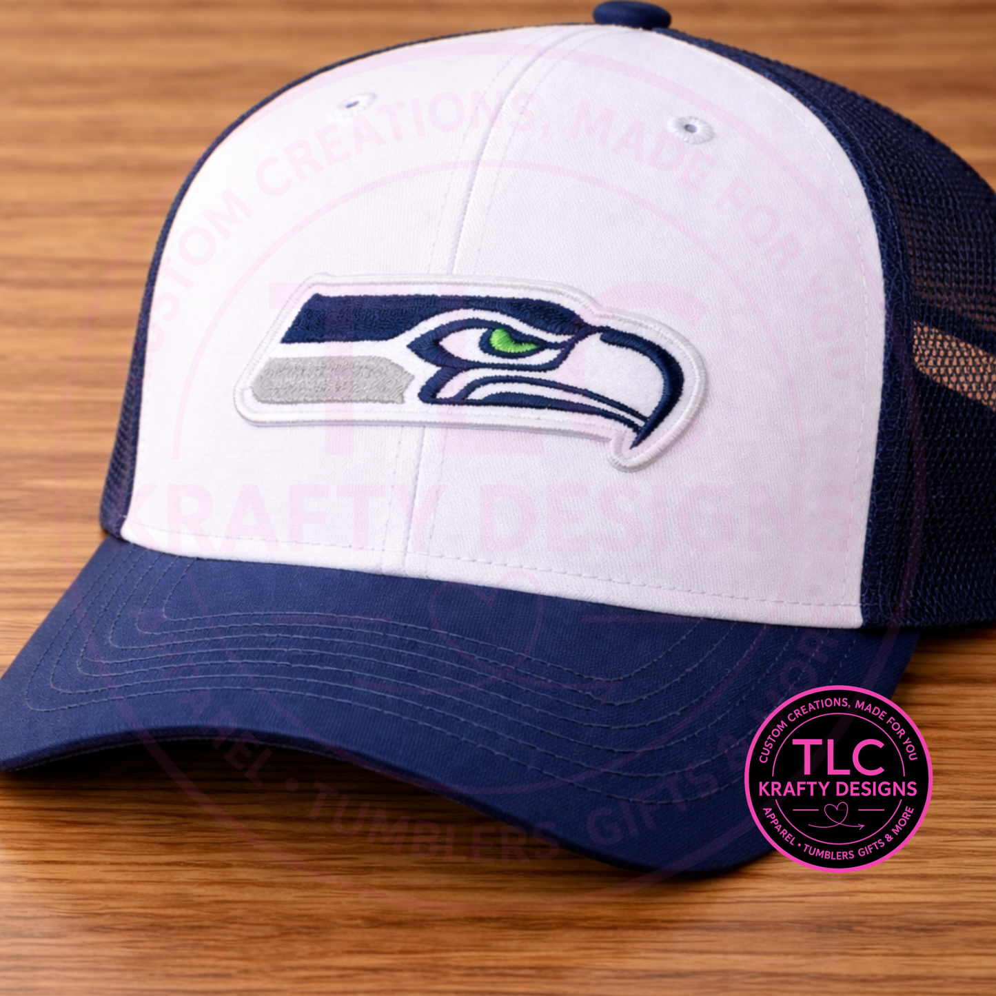 Seattle football Blue & White Hawk Head Patch – Slim Horizontal