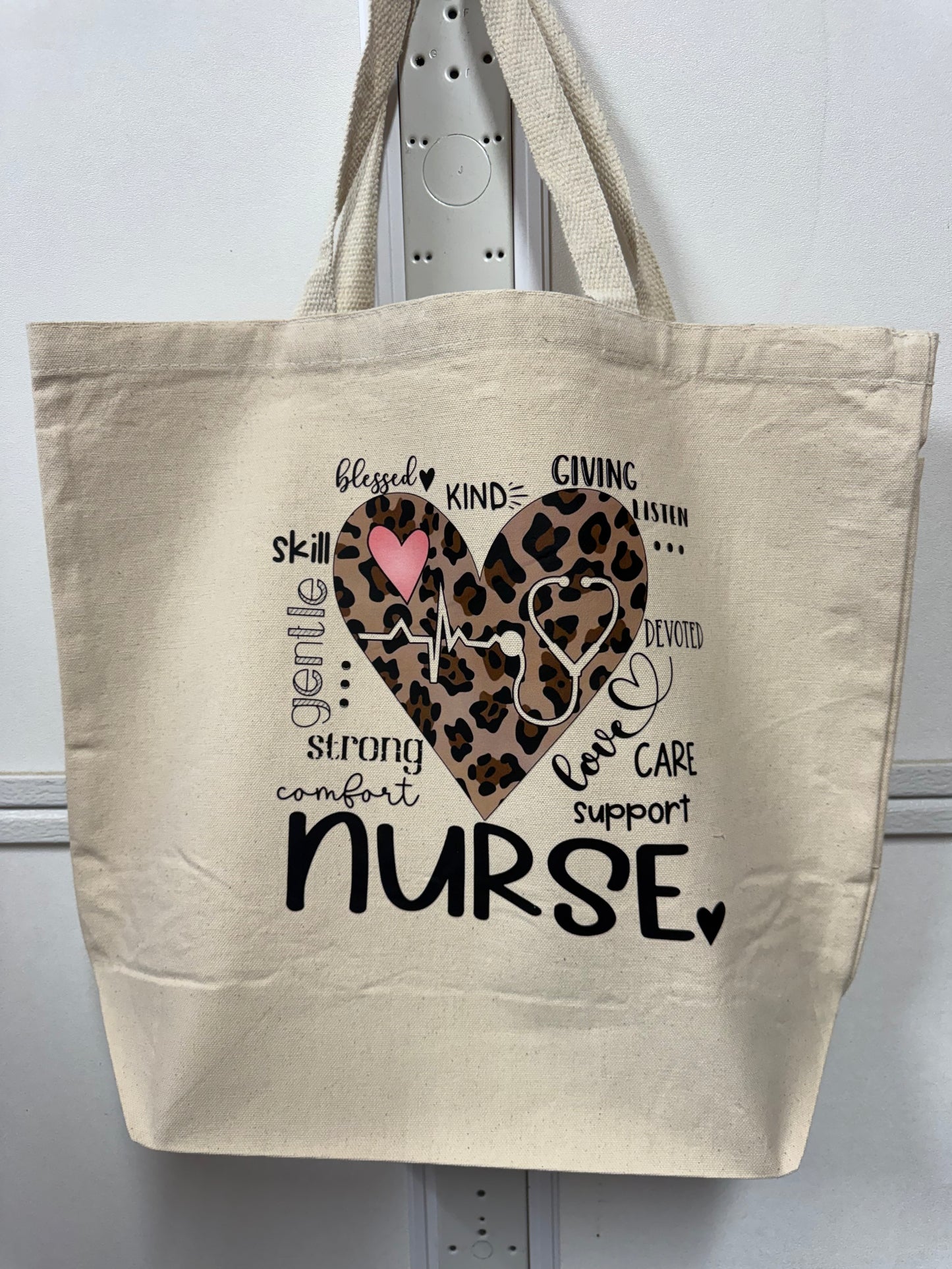 Nurse Leopard Print Heart Logo themed Canvas Tote