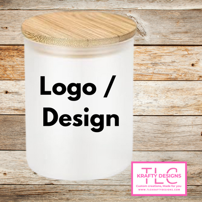 Personalized 10oz Frosted Glass Candle or Trinket Holder with Bamboo Lid