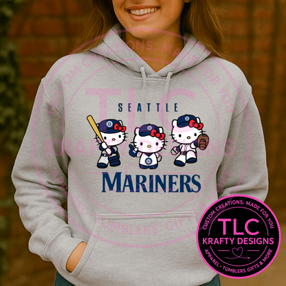 Seattle Baseball Hello Kitty Trio Hoodie / Crewneck – Cute Baseball Fan Apparel!