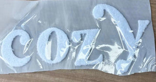 White  “COZY” XL Patch – Puffy Fuzzy Letter Patch for Sweatshirts, Hoodiest & Loungewear | Winter Cozy Applique