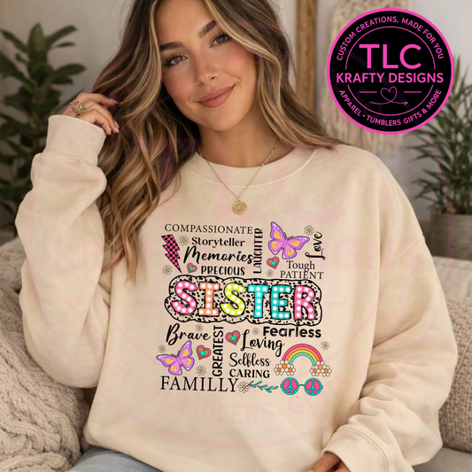 Sister Word Art Design - Colorful Family Love Apparel