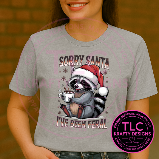 Sorry Santa Feral Raccoon Cocoa T-Shirt – Funny Christmas Short or Long Sleeve Tee CK