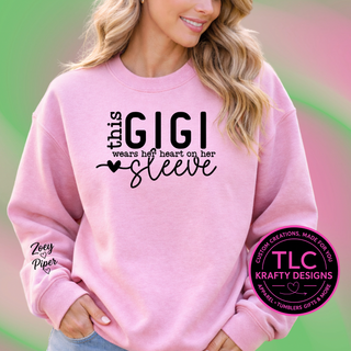 Personalized This Gigi Wears Her Heart On Her Sleeve Black Design - Grandma Love Apparel