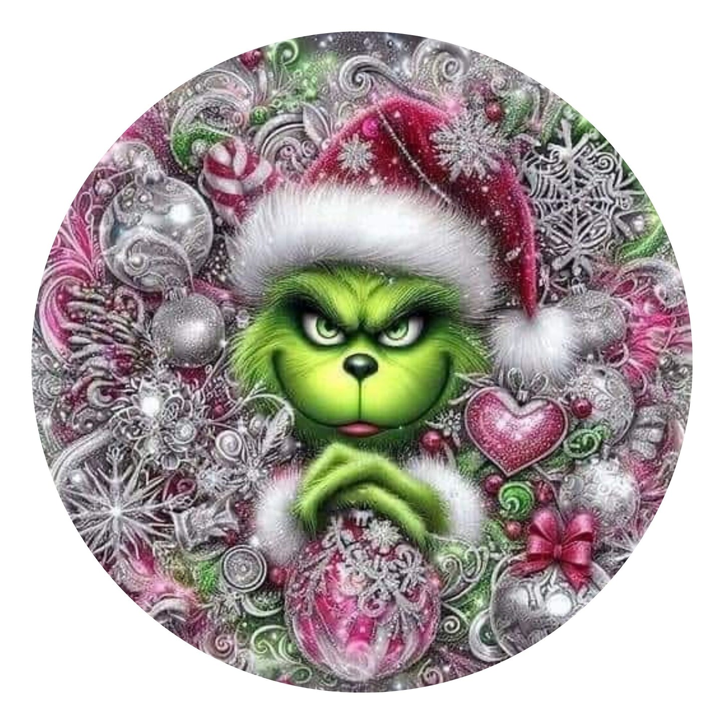 Pink and Silver Grinch 10” Wind Spinner – Festive Christmas Sublimated Metal Yard Décor CK