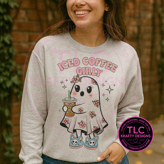 Iced Coffee Girly Sweatshirt – Cute Ghost Coffee Lover Pullover