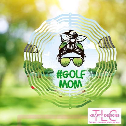 #GolfMom 10” Wind Spinner – Fun Sublimated Metal Yard Décor for Golf Moms