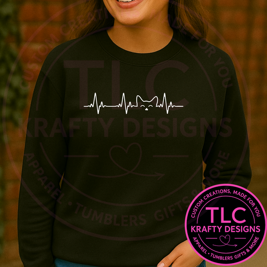 Cat Heartbeat Sweatshirt or Hoodie – Cat Lover Gift | Minimalist Pet Mom & Dad Apparel | Veterinary Life Shirt