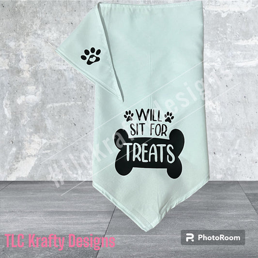 "Will Sit for treats" Discover comfort and style customized Dog Bandana