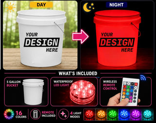 Personalized White LED Bucket with Lid | Custom UVT Design + Seat Lid Upgrade (Camping, Fishing, Gifts)