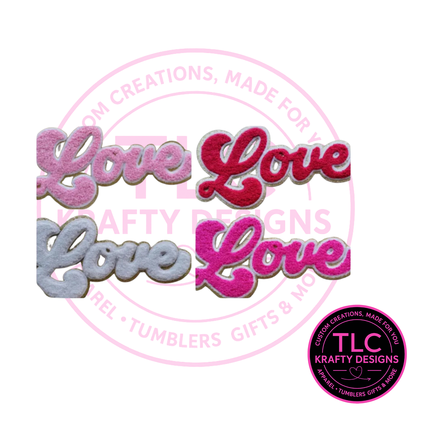 PREORDER XL Bright Pink LOVE Chenille Valentine Patch – Chenille Iron-On / Sew-On Applique CK