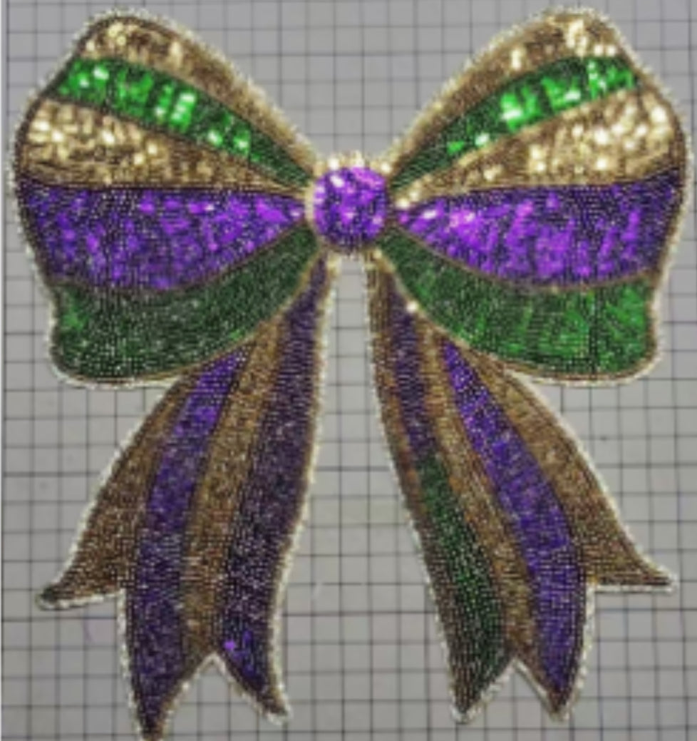 Mardi Gras Bow Patch Sweatshirt – Festive Purple, Green & Gold Chenille Patch