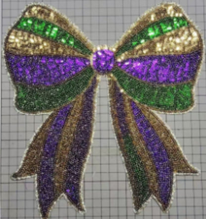 Mardi Gras Bow Patch Sweatshirt – Festive Purple, Green & Gold Chenille Patch