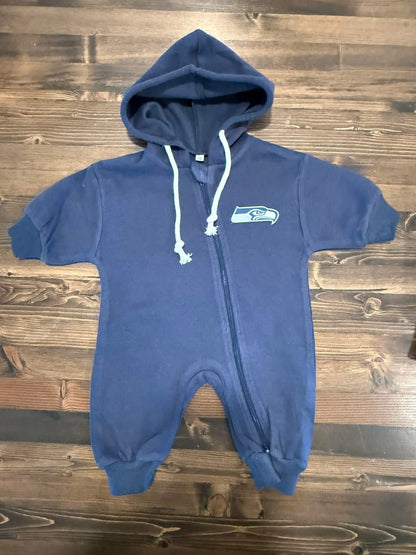 Seattle Football Infant Hooded Zip Romper | Cozy Game Day Baby Outfit