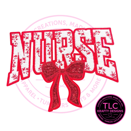 XL Nurse Chenille Patch With Sequin Bow Red – Healthcare Iron-On / Sew-On Appliqué CK