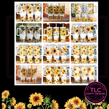 40oz Sunflower Tumblers with Handle & Straw – Floral Drinkware Collection