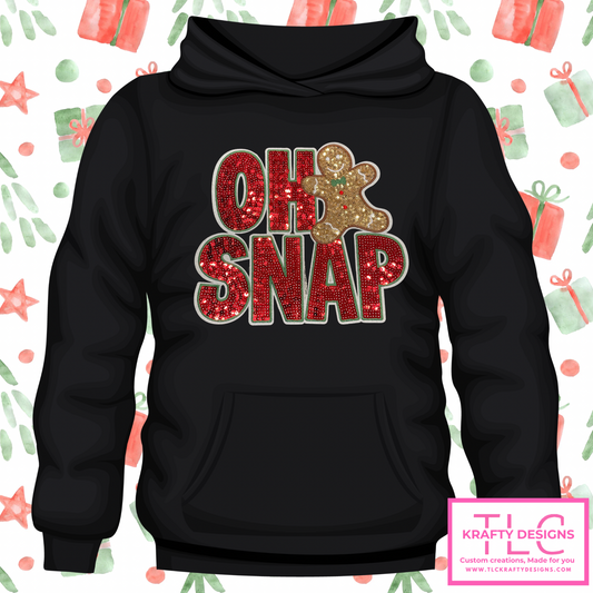 OH SNAP Holiday Sweatshirt – Funny Gingerbread Man Sequin Patch (S-4XL)
