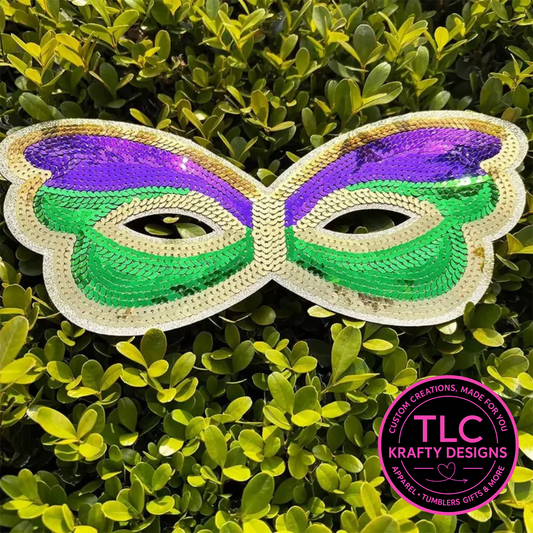 PREORDER XL Mardi Gras Mask Sequin Patch – Festive Flair Iron-On / Sew-On Applique CK