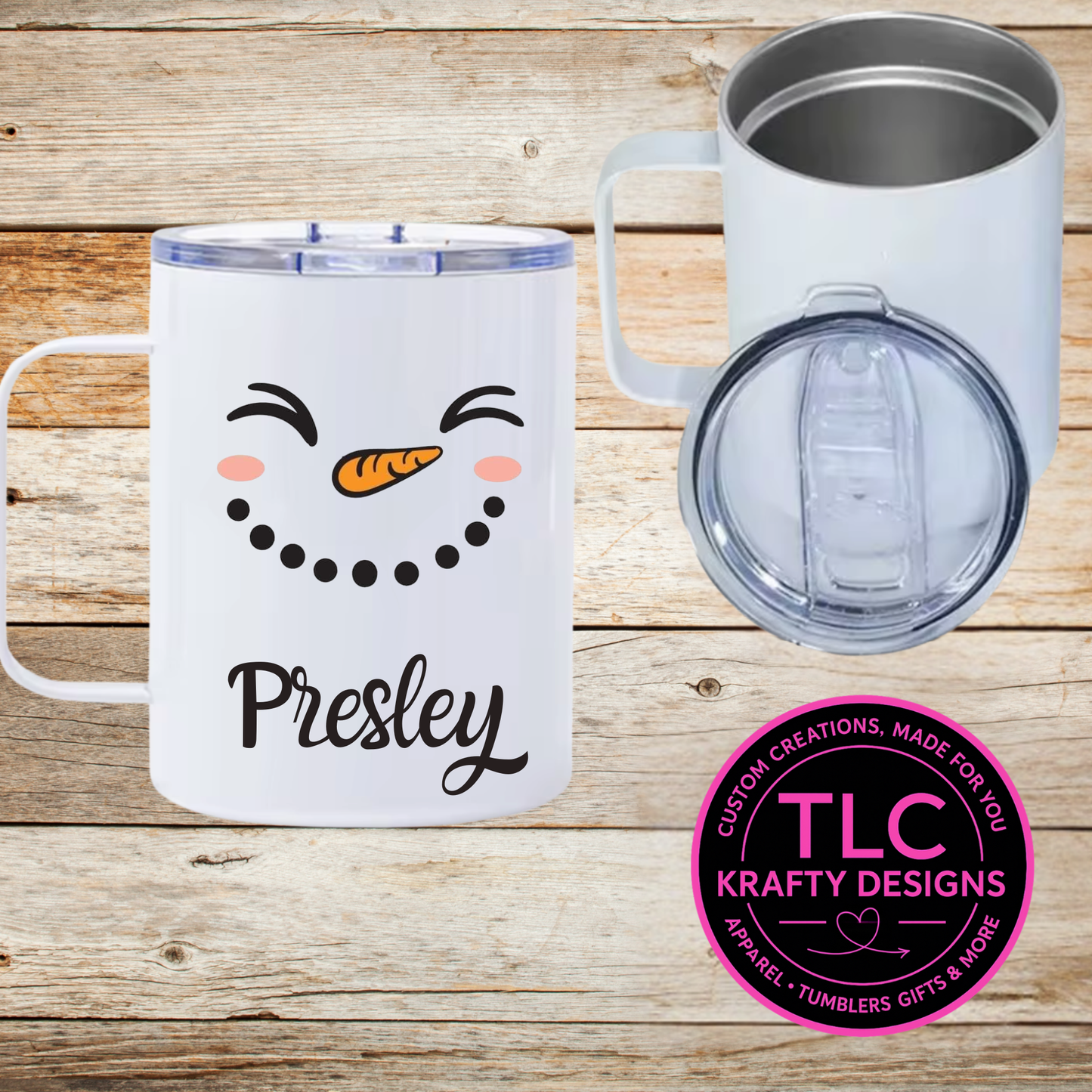 Personalized Snowman Face Mug - 12oz Travel Mug With Lid CK