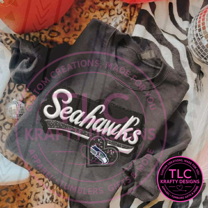 Seattle Football Script Logo Patch-Look Graphic – Seattle Sports T-Shirt or Sweatshirt