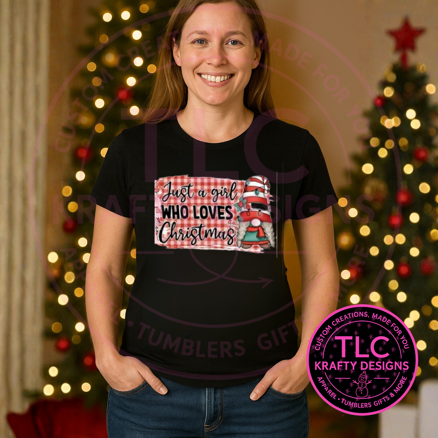 Just a Girl Festive Gnome T-Shirt - Whimsical Christmas Long or Short Sleeve Tee CK