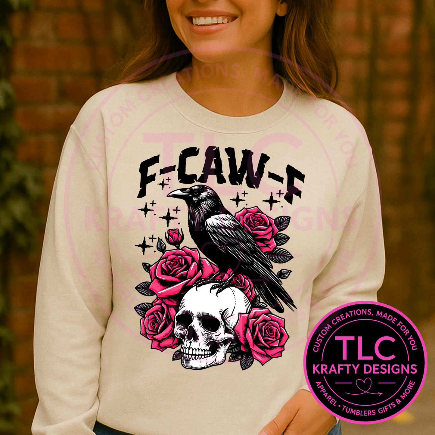 F-CAW-F Crow Skull Sweatshirt – Gothic Raven Roses Hoodie