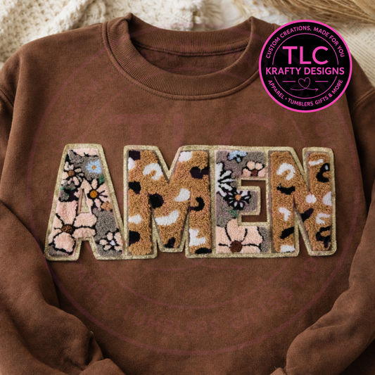 Amen Chenille Patch Sweatshirt, Christian Faith Sweatshirt, Floral Leopard Varsity Letter Sweatshirt