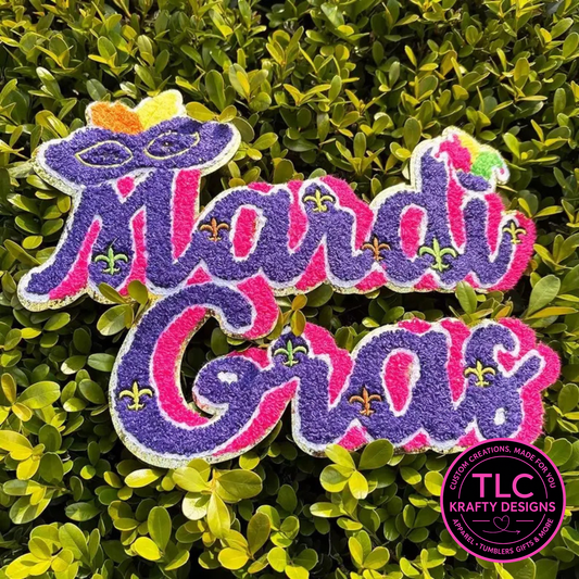 PREORDER XL Mardi Gras Chenille Patch – Festive Flair Iron-On / Sew-On Applique CK