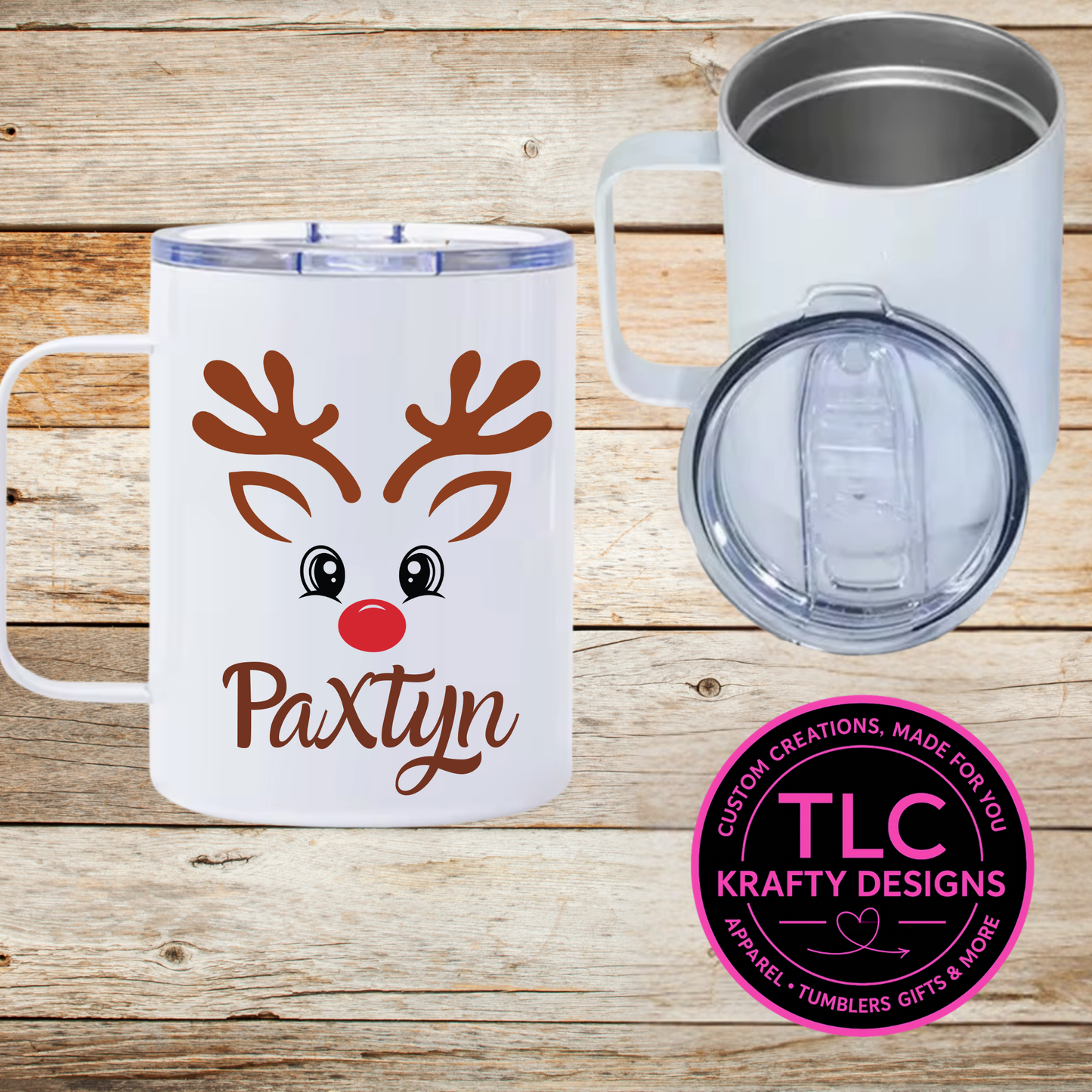 Personalized Reindeer Mug - 12oz Travel Mug With Lid CK