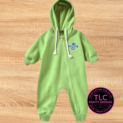 Seattle Hockey Hooded Baby Zip-Up Romper – Cozy Unisex Infant One-Piece