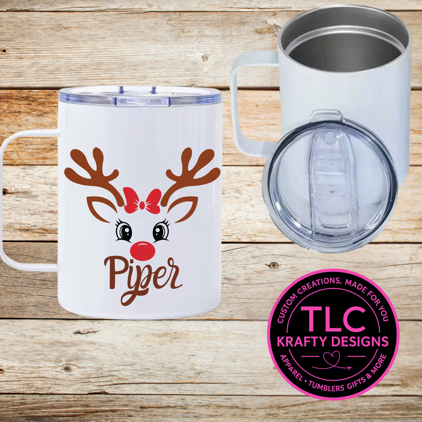 Personalized Reindeer with Bow Mug - 12oz Travel Mug With Lid CK
