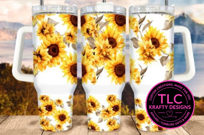 40oz Sunflower Tumblers with Handle & Straw – Floral Drinkware Collection