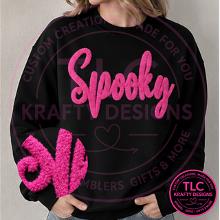 Spooky Fuzzy Iron-On Patch, Large Halloween Patch, Oversized Script Patch, Heat Press Patch for Sweatshirts, Jackets & Bags