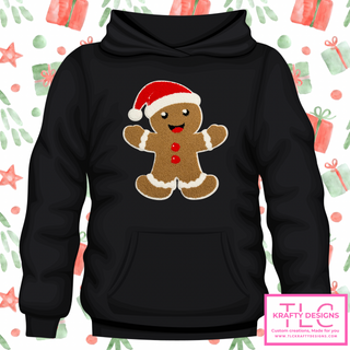 🎄 Gingerbread Man Holiday Hoodie – Chenille Patch with Santa Hat (S–4XL)