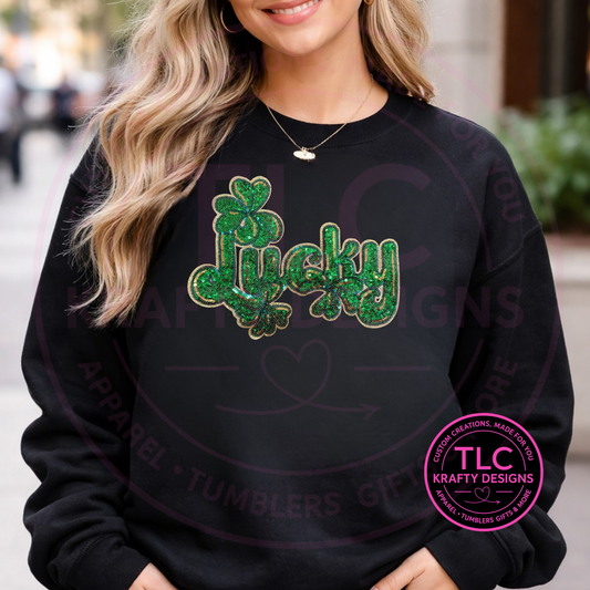 Lucky Sequin Patch Shirt or Sweatshirt | St Patrick’s Day Lucky Top | Shamrock Clover Apparel | Festive Green Outfit