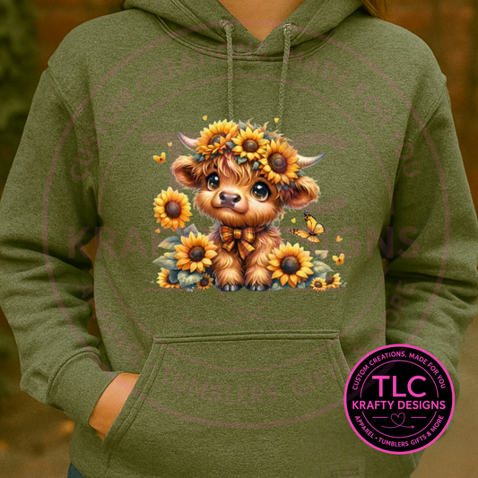 Adorable Highland Cow Sunflower Sweatshirt - Autumn Essentials Crew Neck or Hoodie CK