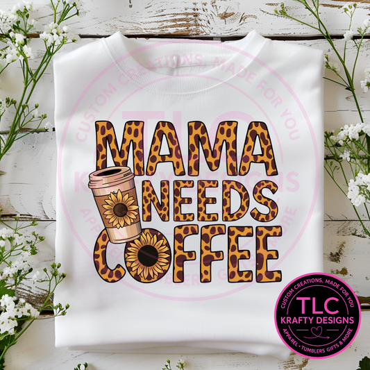 Mama Needs Coffee Sweatshirt – Sunflower Leopard Print Coffee Lover Pullover